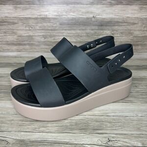 Crocs Brooklyn Low Wedge Platform Sandals Comfort Shoes Black Tan Womens Sz 11
